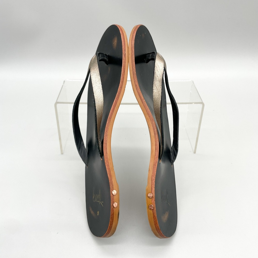 Beek Seabird Leather Flip Flop Sandals Womens 9 Black Metallic Gold Thong Flats - Picture 11 of 11